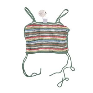 FCT WITH LOVE Womens Crochet Knit Striped Crop Top Green Multi Size Medium NEW